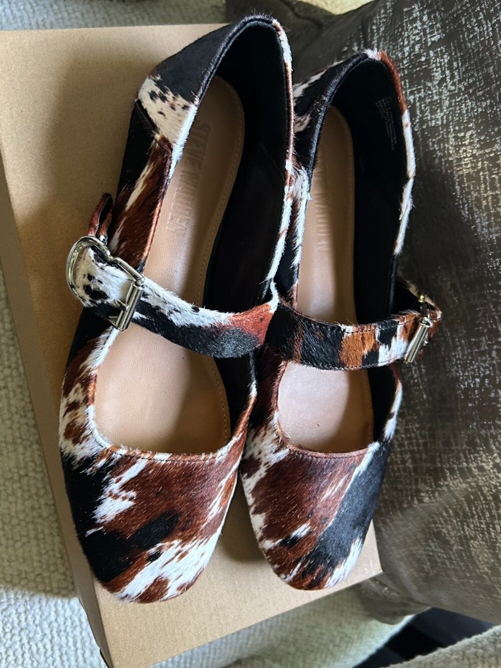 Steve Madden Jennie Brown Multi Calf Hair Mary Jane Flats Size 7